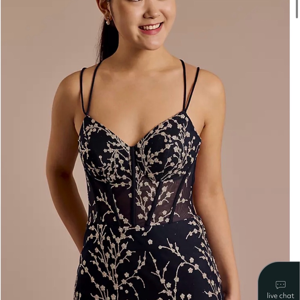 David's Bridal glitter floral lace-up back mermaid dress